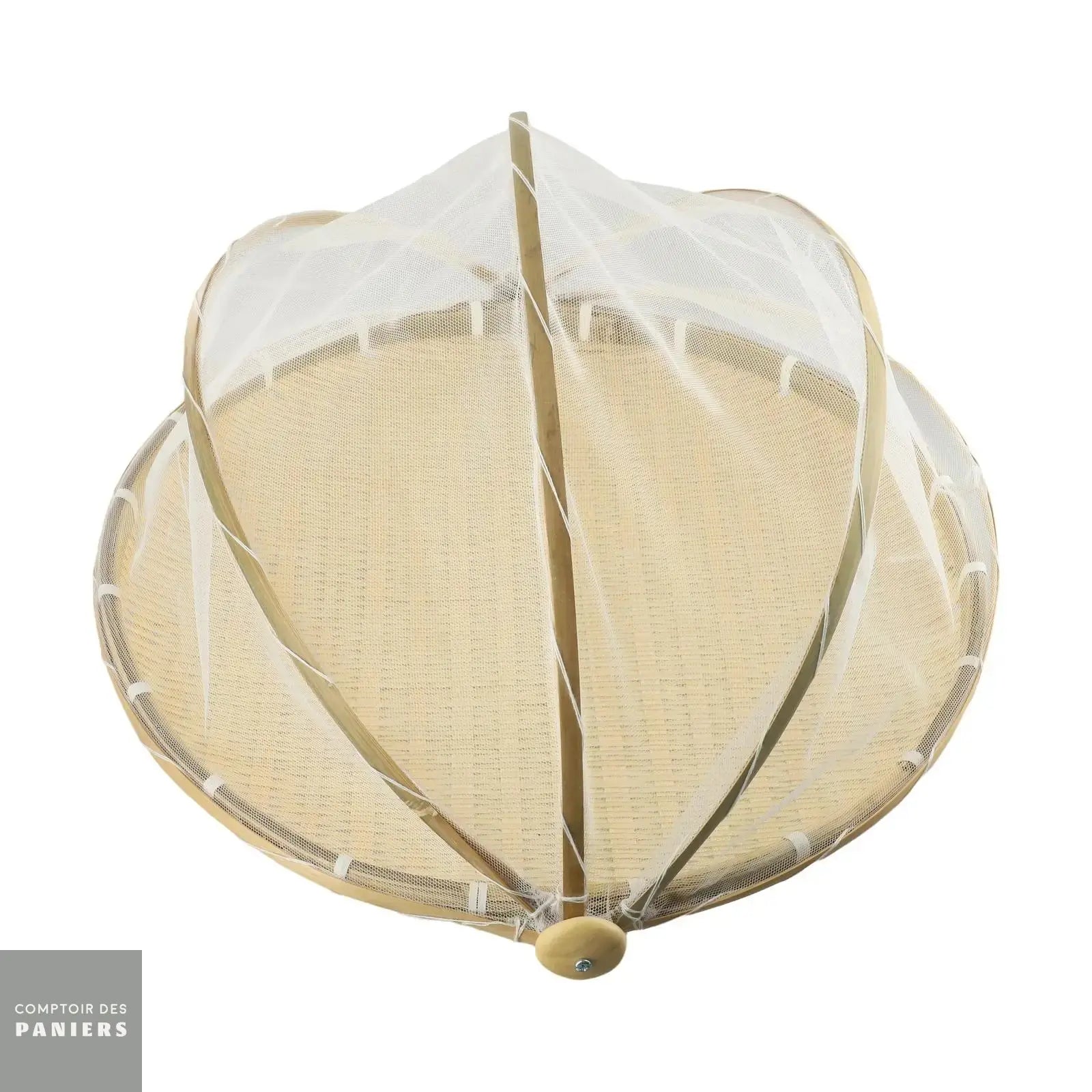 Panier à fruits en bambou tressé avec cloche en filet synthétique Au comptoir des paniers