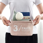 Panier de rangement de jouet rose en lin - Vignette | Au comptoir des paniers