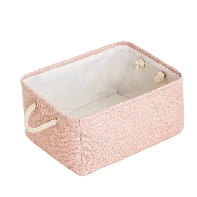 Panier De Rangement En Coton Tressé Avec Poignées Cuir - Dimensions 30x21.5x15 Cm, Couleur Jute/beige - Pour Salon, Salle De Bain, Chambre
