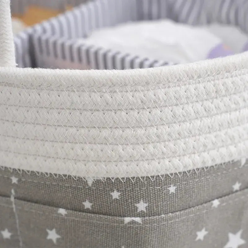 Organisateur De Table à Langer Bébé - Panier En Corde De Coton Blanc - Dimensions 37 X 27 X 22 Cm - Compartiments Amovibles, Poignée - Idéal Cadeau Fête Prénatale