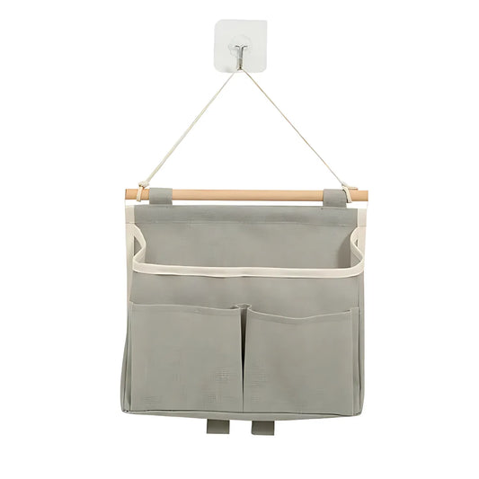 Panier suspendu en tissu gris multi-poches