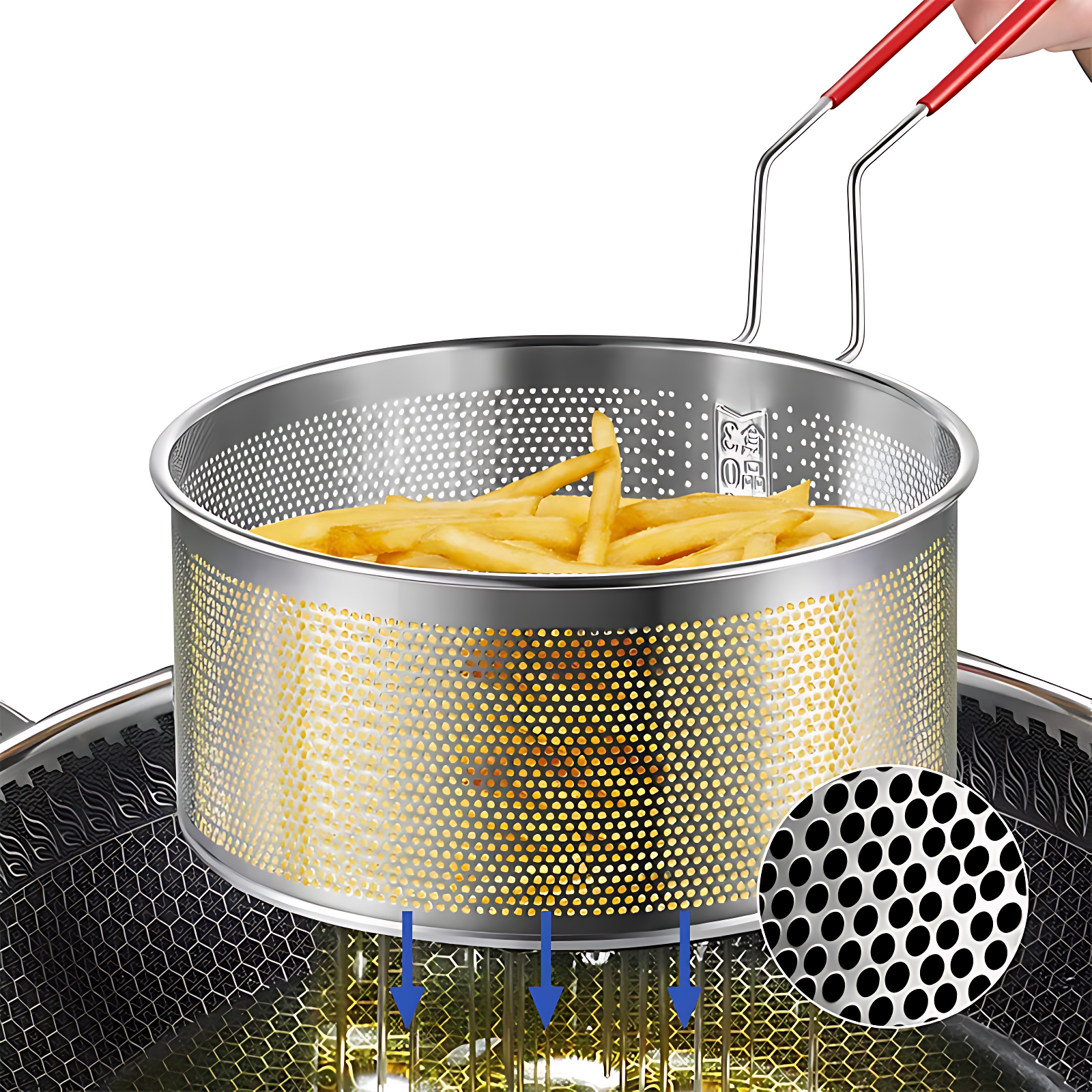 Panier à frites rond en acier inoxydable pratique et hygiénique