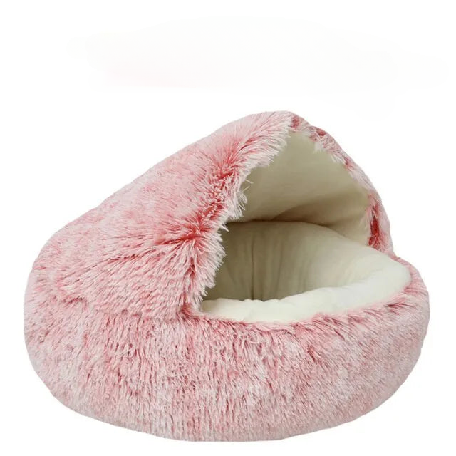 Panier rose en peluche pour chat