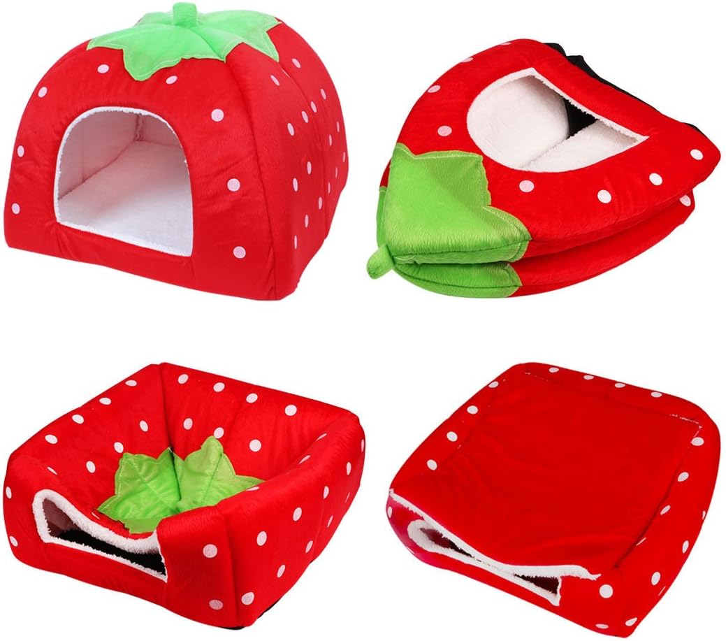 Panier tente en forme de fraise pour chat se faisant plier