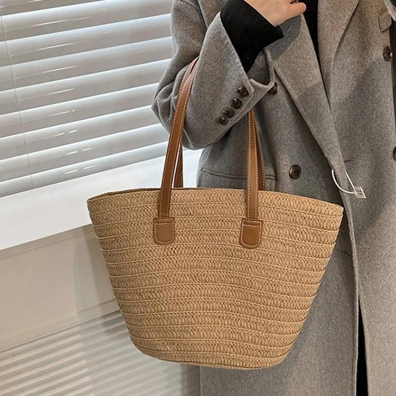 Sac panier tressé avec anses en cuir et fermeture éclair pratique