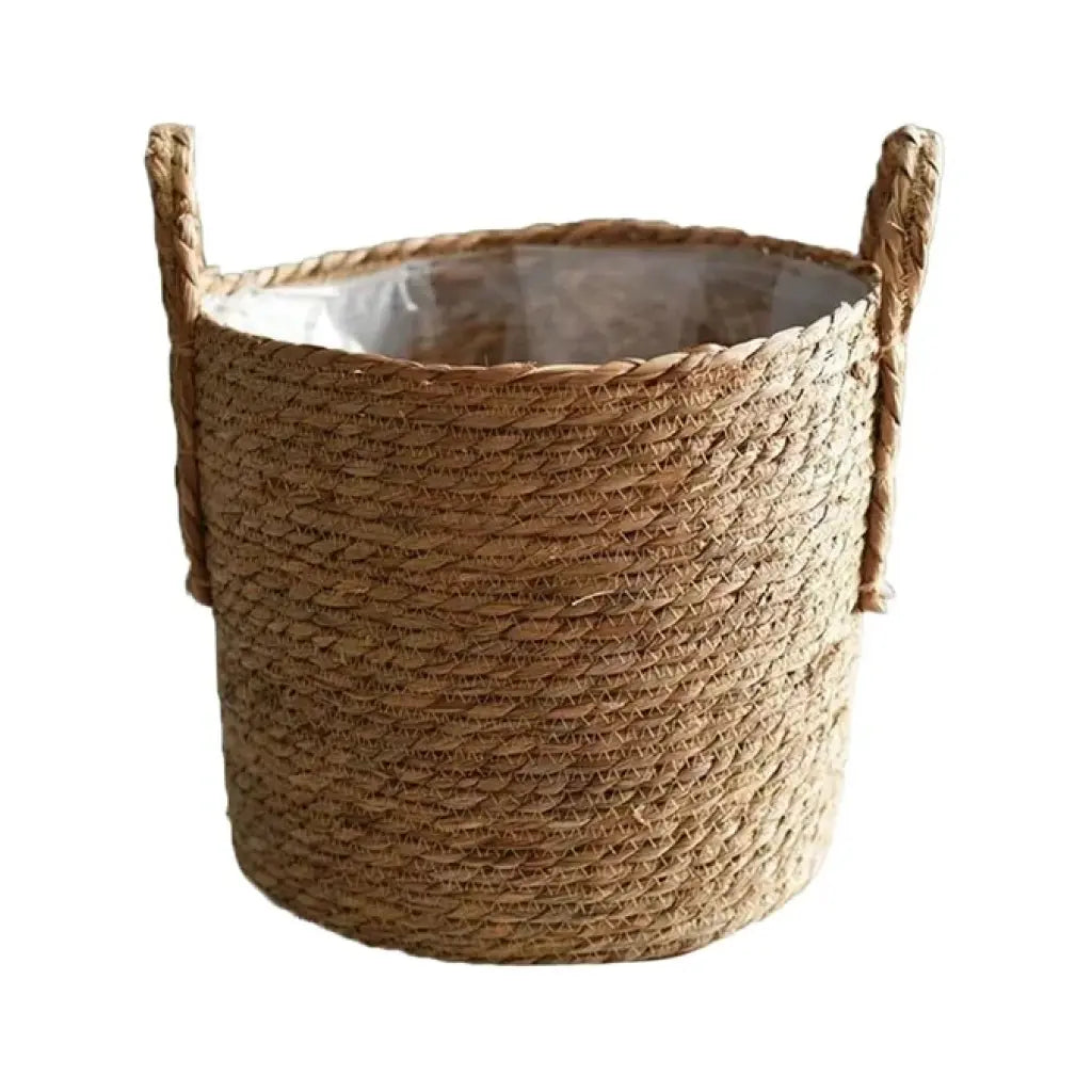 Panier cache pot tressé en jonc de mer avec poignées robuste