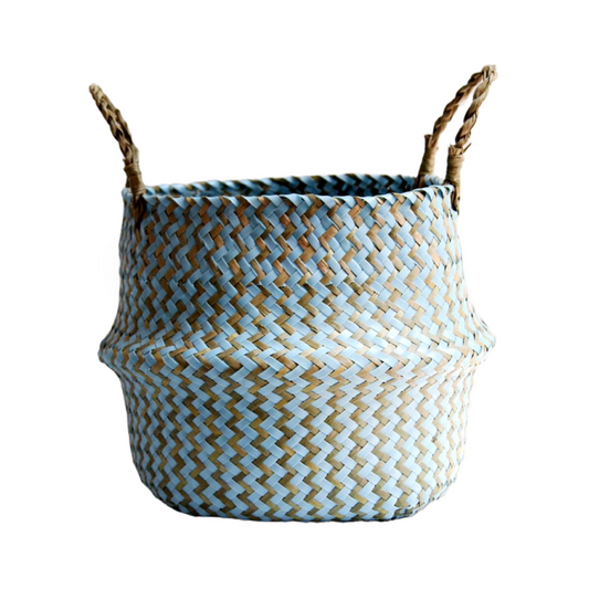 Panier cache pot en osier tressé bleu de qualité