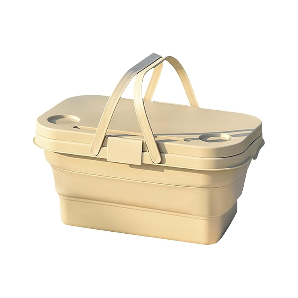 Panier pique nique beige pliable en plastique