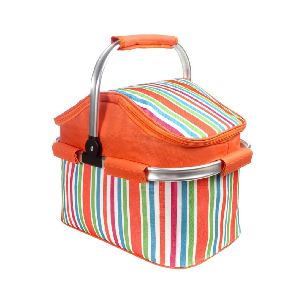 Panier pique nique isotherme pliable 30L orange à rayures