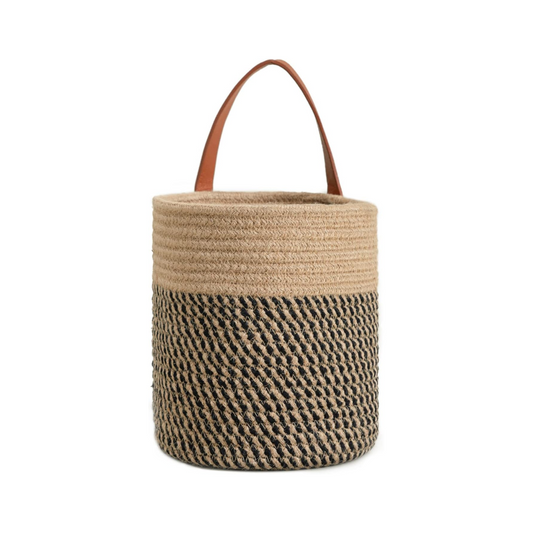 Panier suspendu noir et marron en jute robuste