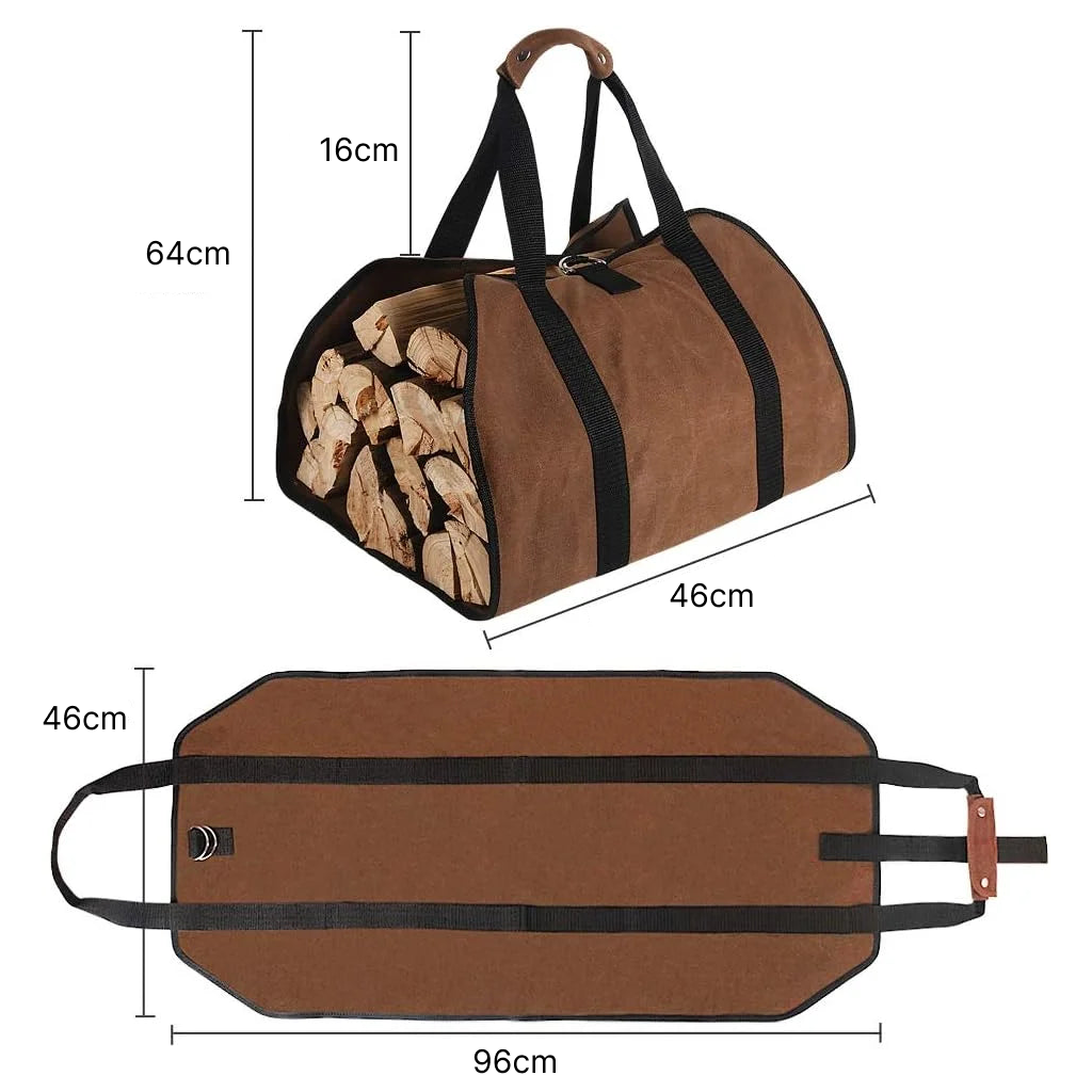 Dimensions du Panier à bois marron en tissu avec sangles renforcées