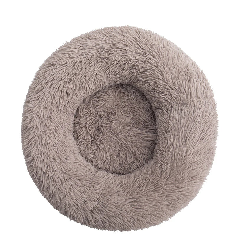 Panier pour chien gris foncé de forme ronde en peluche