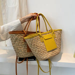 Sac panier en osier avec pochette en cuir - Vignette | Au comptoir des paniers