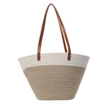 Sac panier de plage chic en cordes tressées avec rayures et anses - Vignette | Au comptoir des paniers