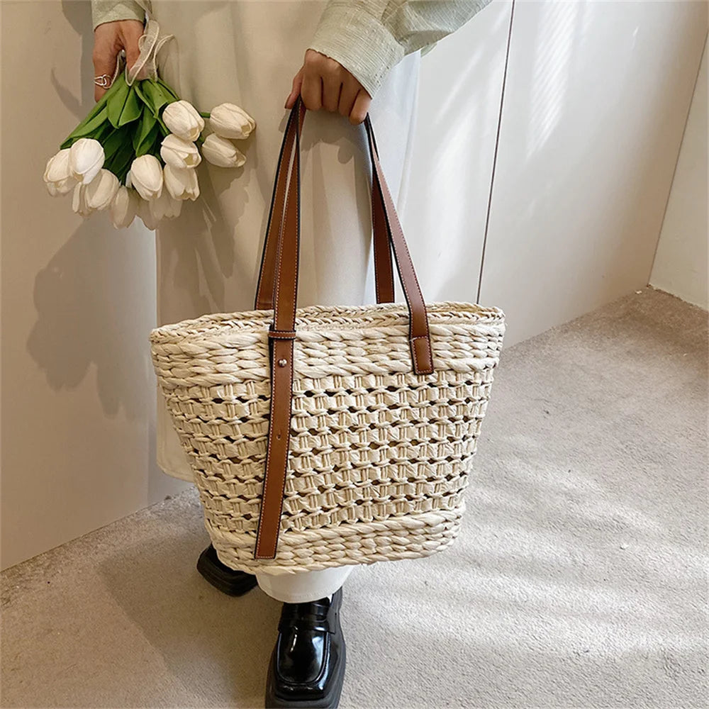 Sac panier cabas tressé avec poignées pour un style chic