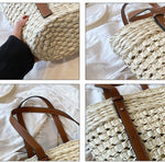 Sac panier cabas en paille tressée avec poignées - Vignette | Au comptoir des paniers