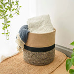 Panier cache pot en jute tressée bicolore - Vignette | Au comptoir des paniers