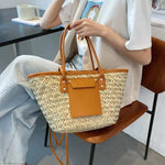 Sac panier en osier avec pochette en cuir - Vignette | Au comptoir des paniers