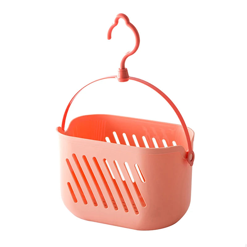 Panier suspendu en plastique rose pour salle de bain