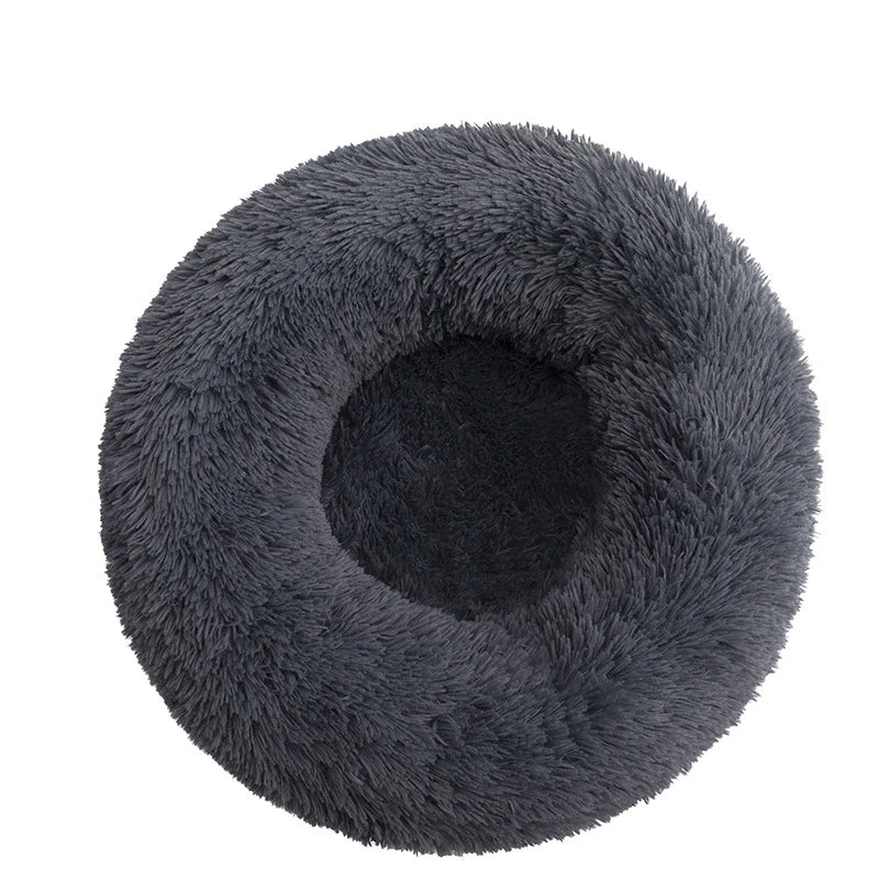 Panier noir rond en peluche confortable pour chien