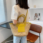 Sac panier en osier avec pochette en cuir - Vignette | Au comptoir des paniers