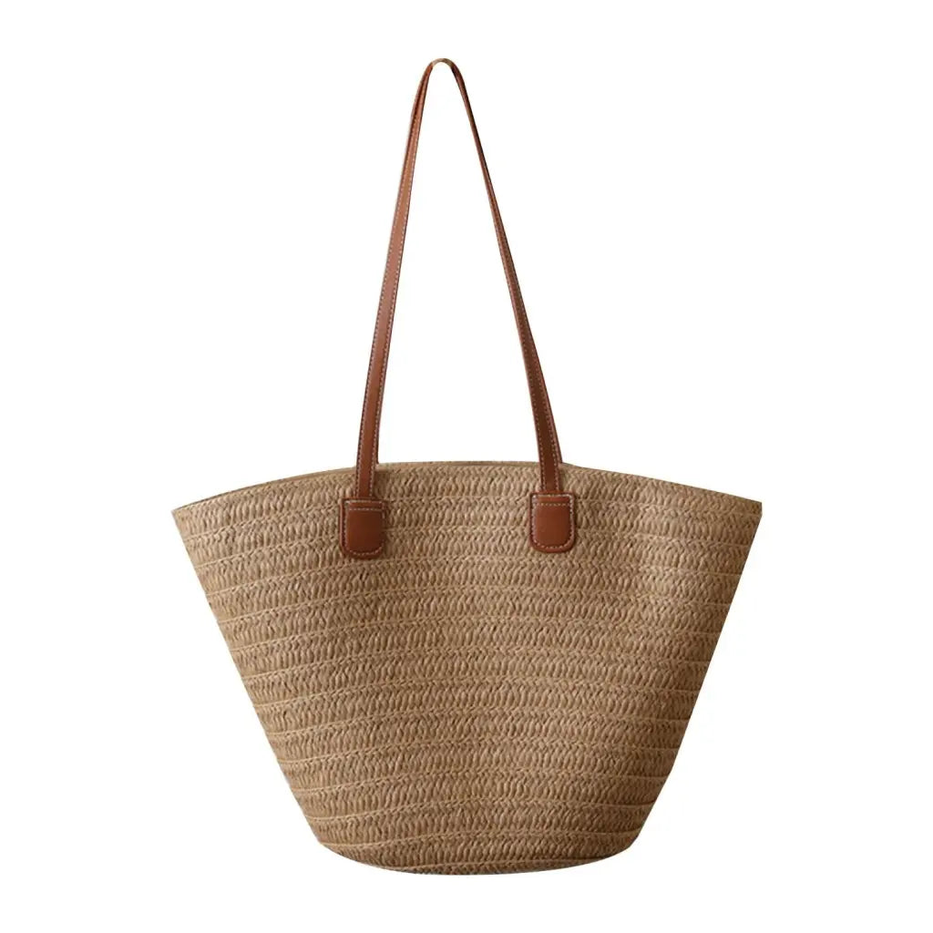 Sac panier tressé avec anses en cuir et fermeture éclair robuste