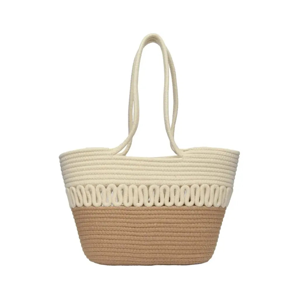 Sac panier tressé bicolore avec motif ondulé pratique