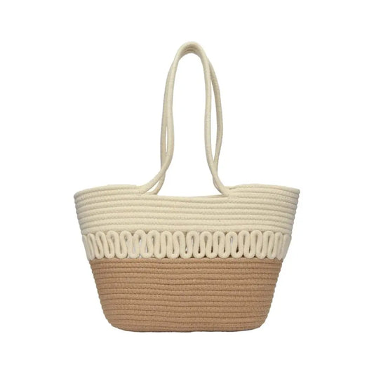 Sac panier tressé bicolore avec motif ondulé pratique