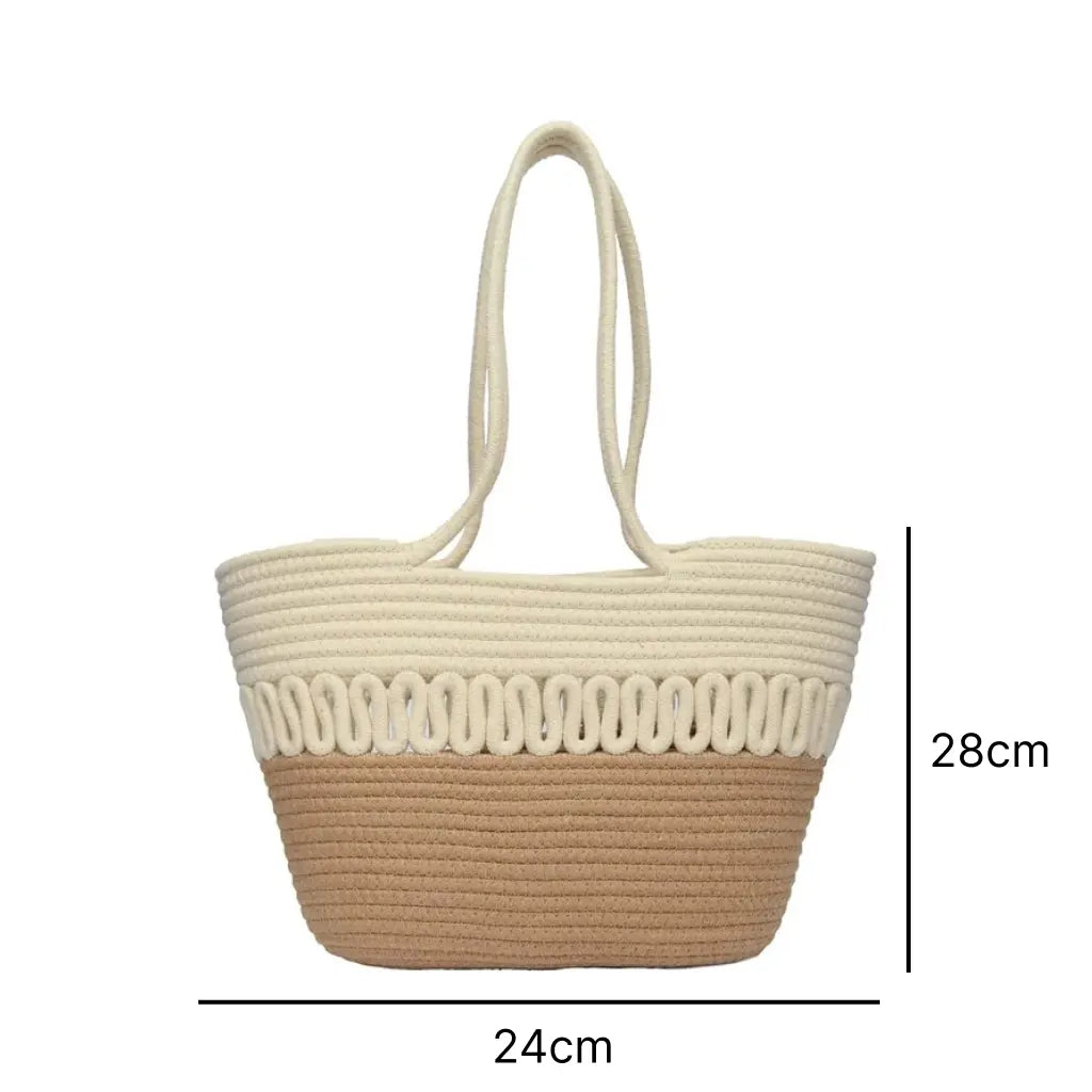 Dimensions du Sac panier tressé bicolore avec motif ondulé