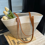 Sac panier de plage chic en cordes tressées avec rayures et anses - Vignette | Au comptoir des paniers