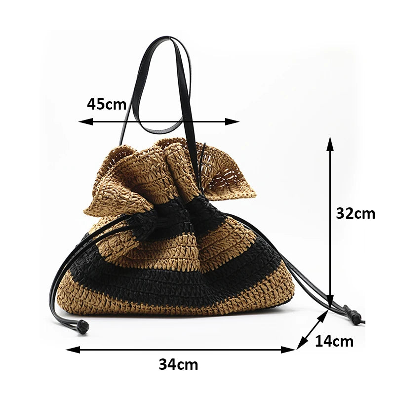 Dimensions du Sac panier tressé à rayures avec lanières