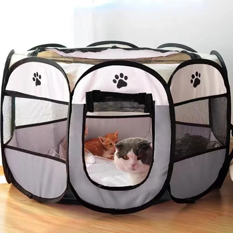 Panier tente octogonal pour chat, avec motifs de pattes