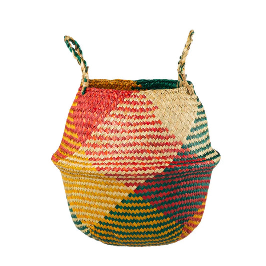 Panier cache pot en jonc de mer multicolore pratique