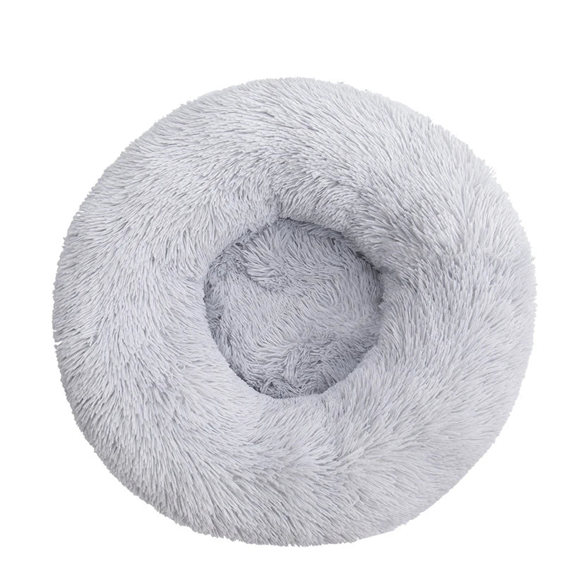 Panier rond en peluche grise pour chien