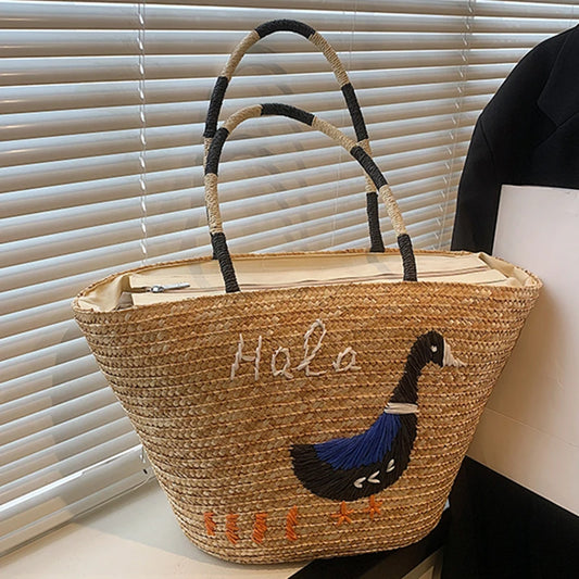 Panier sac cabas tressé avec broderie "Hola" authentique