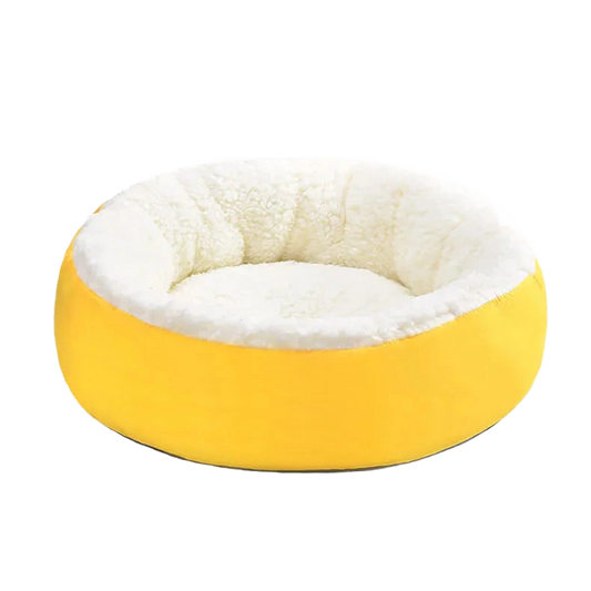 Panier rond en peluche jaune pour chat