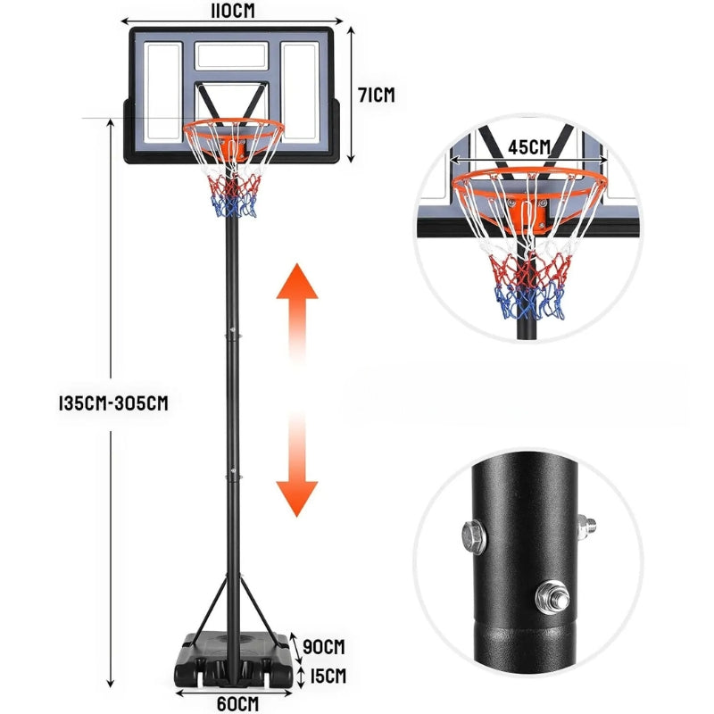 Panier de basket sur pied ajustable avec roulettes