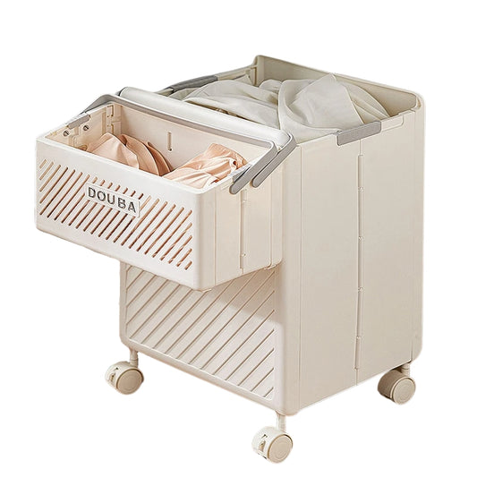 Panier à linge double pliable grande capacité sur fond blanc