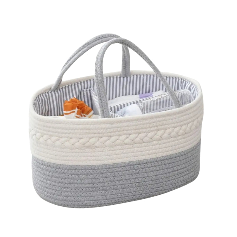 Panier rangement bébé avec compartiments détachables sur fond blanc