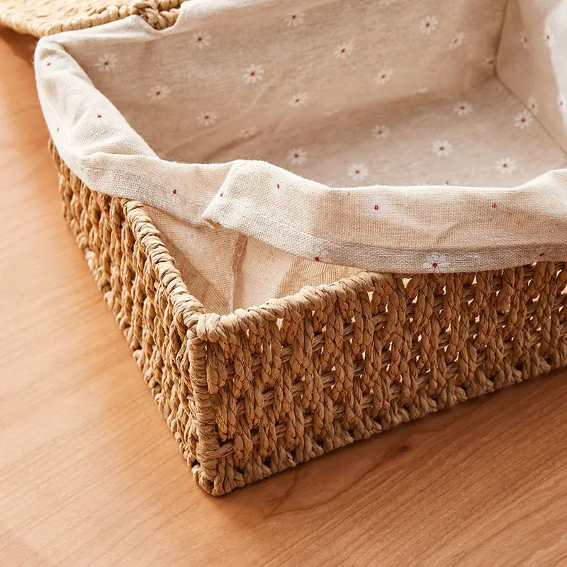 Panier de rangement avec couvercle tissé en rotin