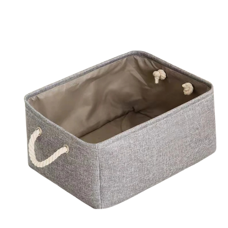 Panier de rangement gris pour salle de bain avec poignées blanches