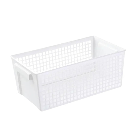 Panier de rangement salle de bain polyvalent et solide sur fond blanc