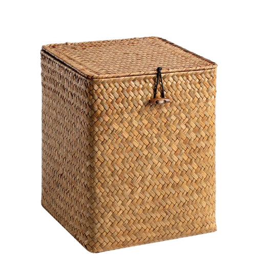 Panier effet osier rangement avec couvercle sur fond blanc