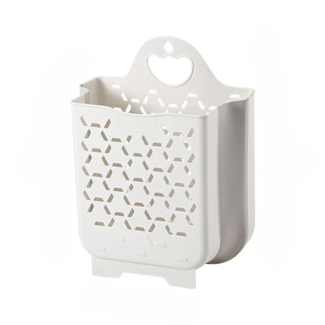 Panier à linge plastique moderne et pliable sur fond blanc